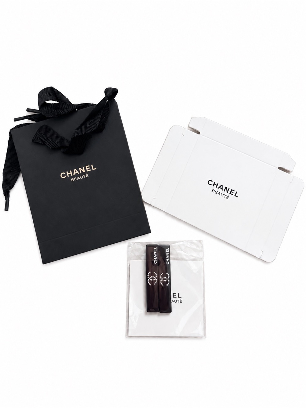 CHANEL Beauté Gift With Purchase Set Rhinestone CC Hair Clips Bag Box